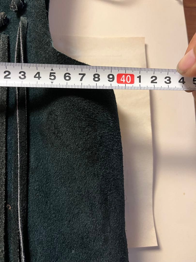 ダークグリーン フリンジ スエード ベスト 60.70年代