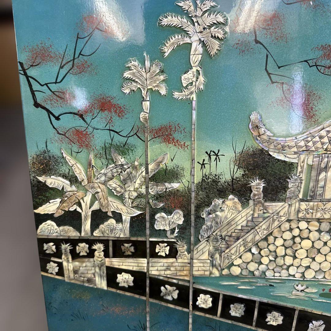 24cm 夏の花と 螺鈿細工貝殻アートタイルアートパネル壁飾り 螺鈿細工,貝殻,中国,インテリア,アジア風庭園アートパネル