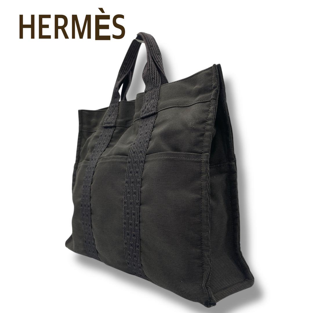【美品】HERMÈS エルメス エールラインMM トートバッグ グレー