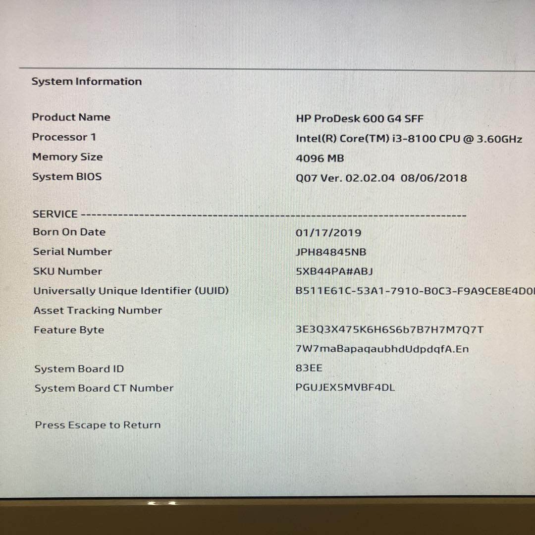 8世代！Core i3！HP ProDesk 600G4本体のみジャンク品 8世代！Core i3！HP ProDesk 600 G4！本体のみジャンク品