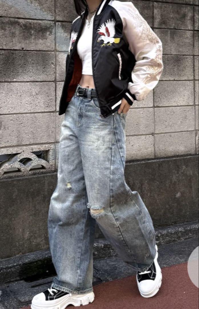 地底人　カジュアルダメージバルーンデニム　Sサイズ
