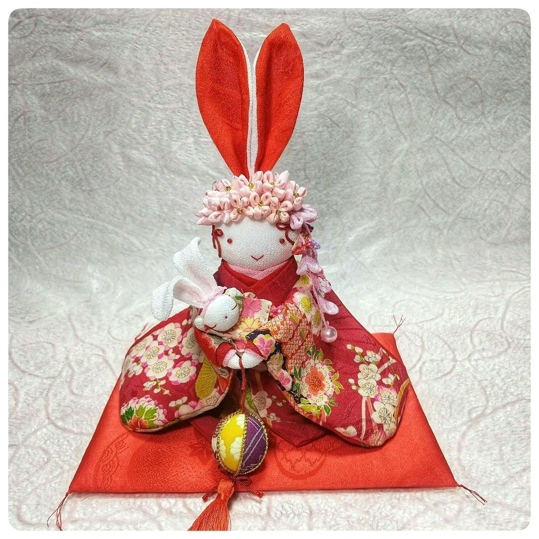 ちりめん細工 お洒落花うさぎ