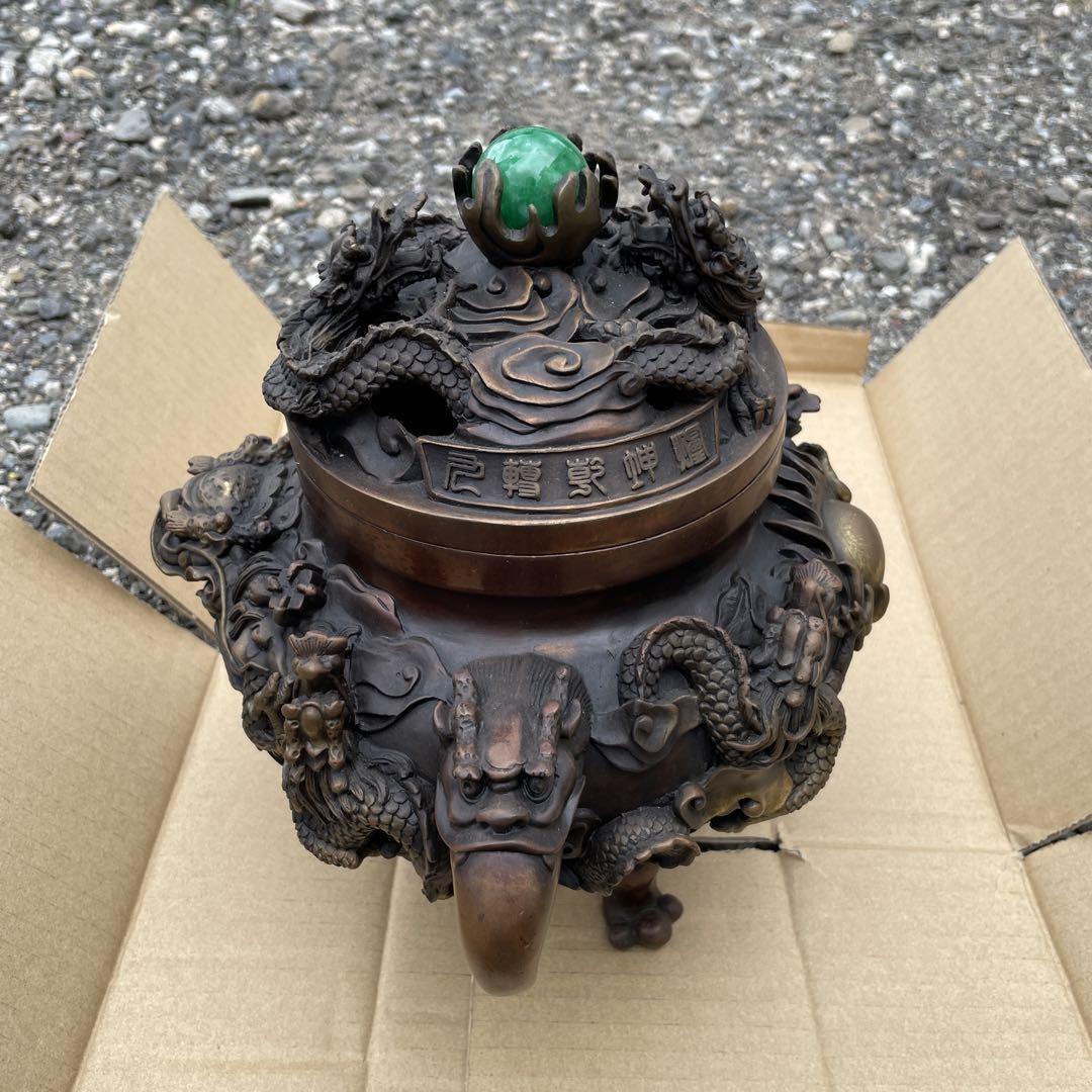中国美術 唐物 翡翠摘 銅製盛上龍紋香炉 香道具 古美術 中国美術 唐物 翡翠摘 銅製盛上龍紋香炉 香道具 古美術