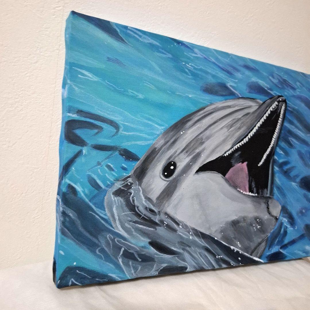 イルカアクリル画 F4号キャンバス 原画 風景 水族館