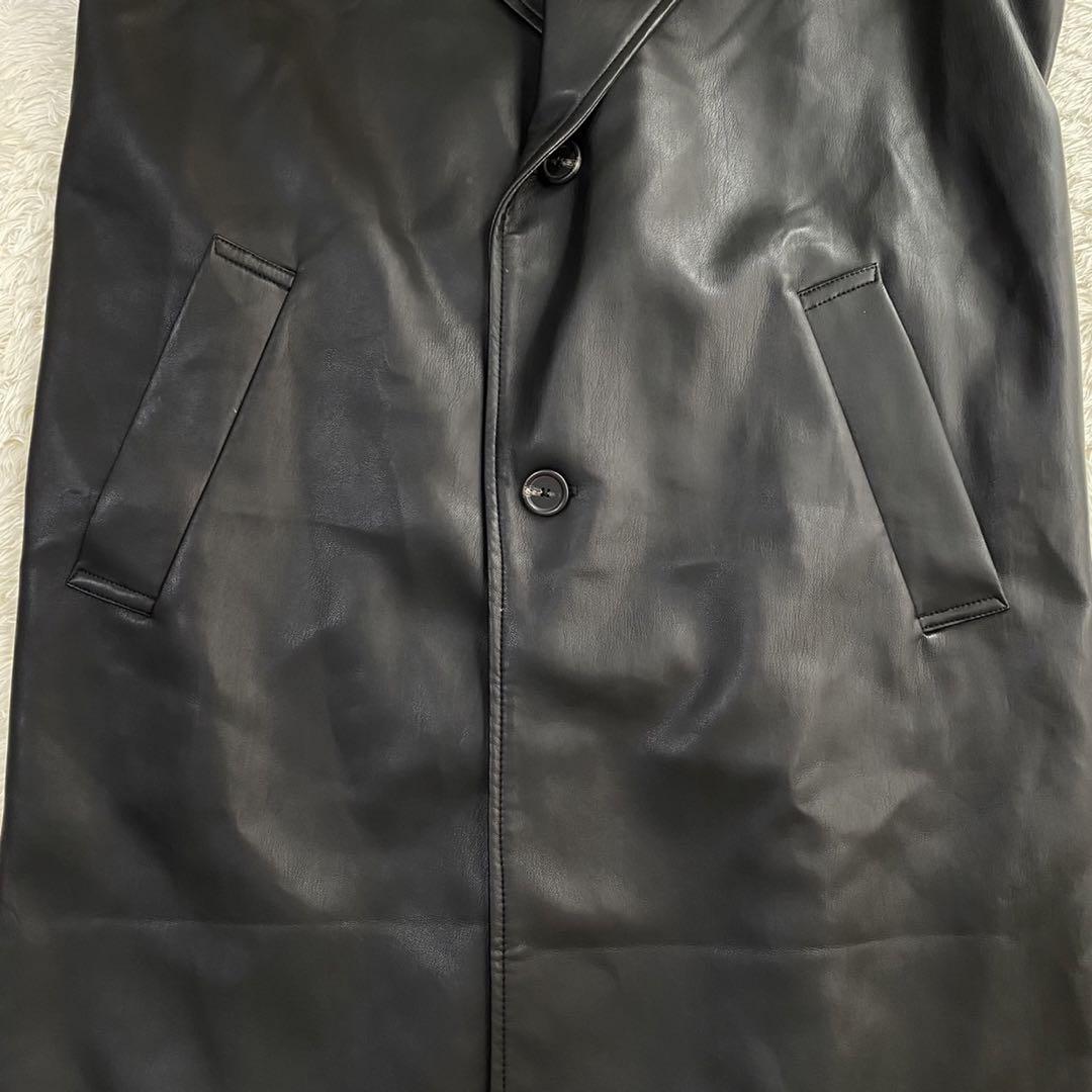 【美品】ZARA ロングコート トレンチコート フェイクレザー ベルト付