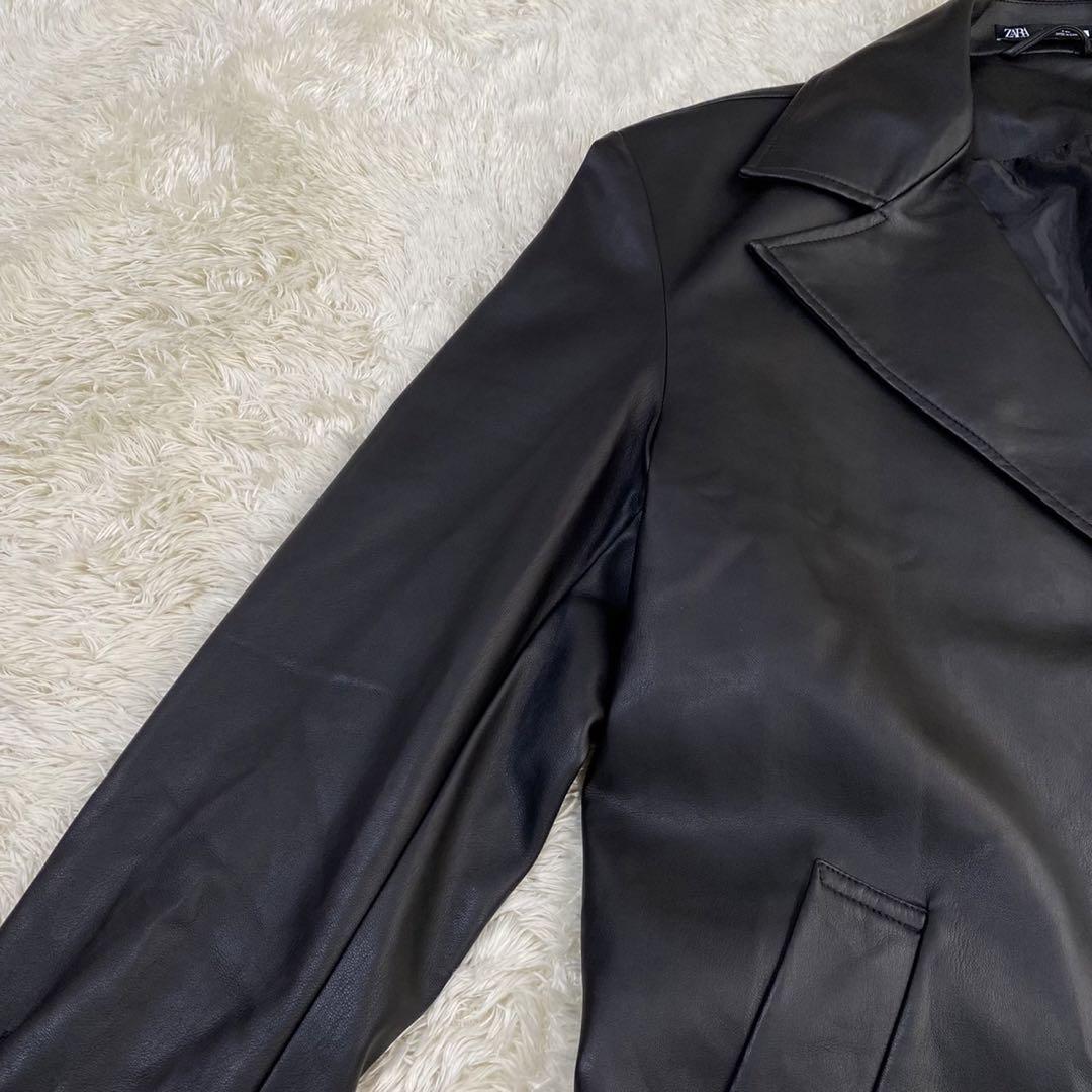 美品】ZARA ロングコート トレンチコート フェイクレザー ベルト付