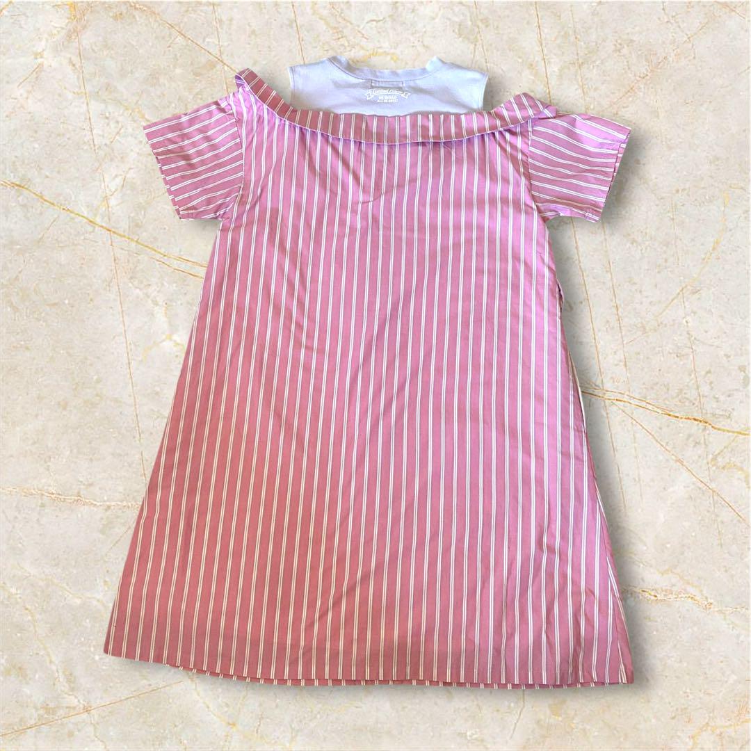 【美品】メゾピアノジュニア　オフショルダー ワンピース 160cm 美品】メゾピアノジュニア 肩出し オフショルダー シャツ