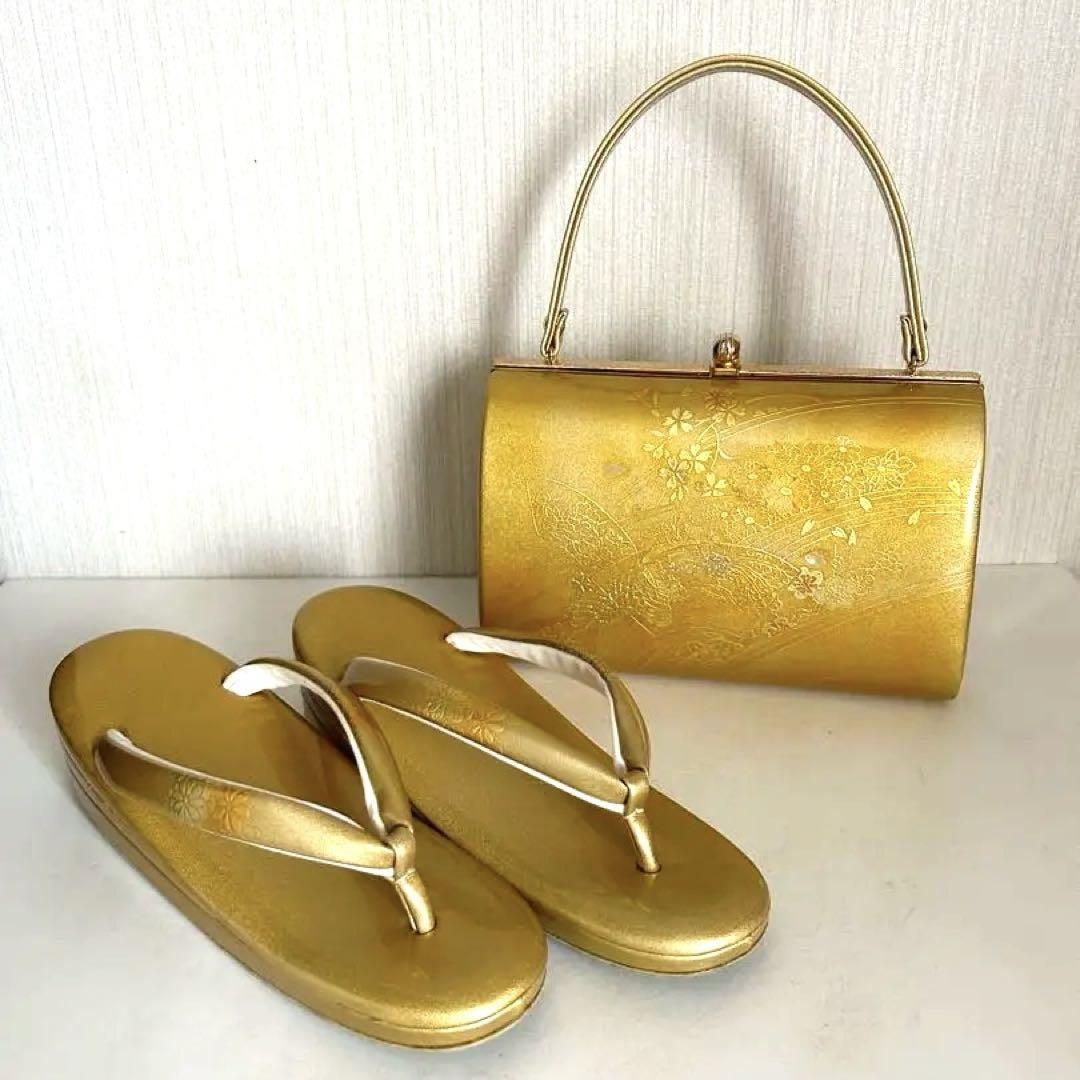 キンワシ印　金鷲本舗　花模様 バッグ草履　セット