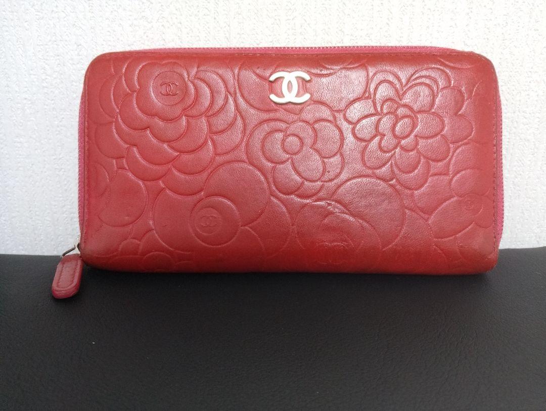CHANEL カメリア　ラウンドファスナー長財布
