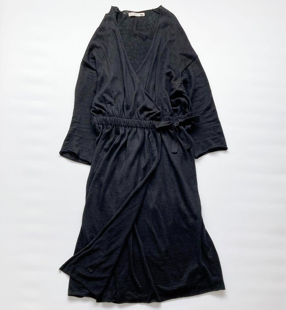 evam eva　リネン　ニット　カシュクール　ワンピース　2way 黒　F