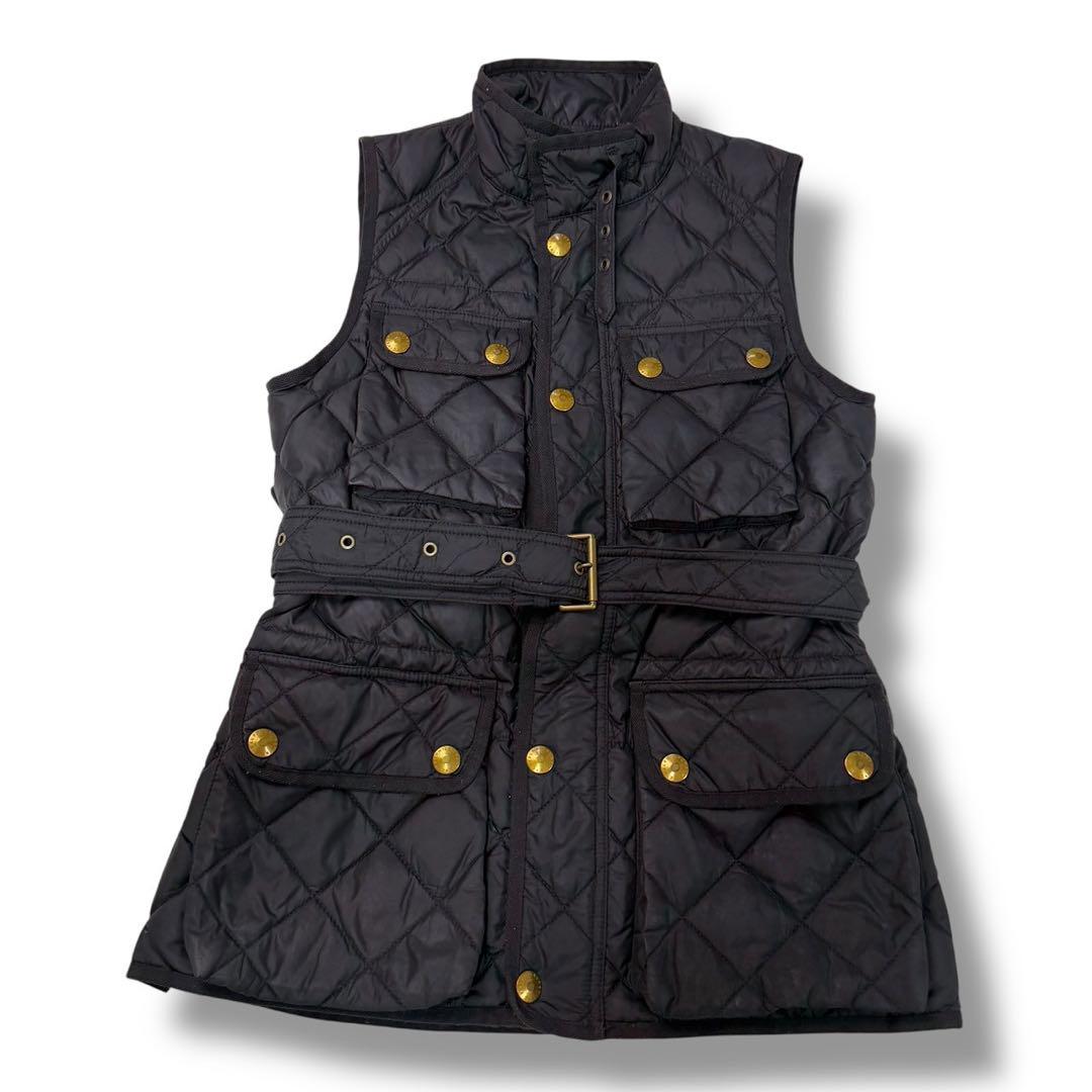 90S RALPH LAUREN 471 キルティングベスト ベルト付 金ボタン