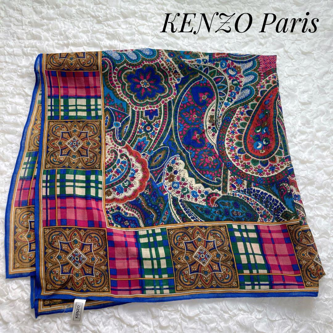 KENZO Paris　大判スカーフ　バンダナ　ウール　カラフル　インテリアにも