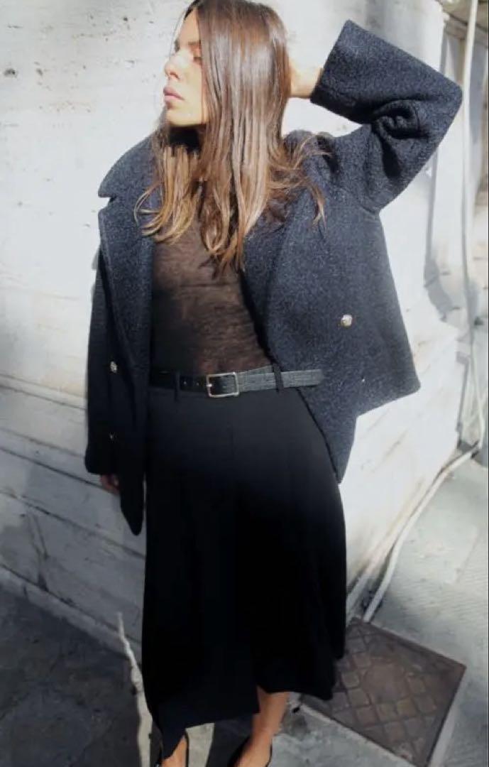 ZARA ダブルブレスト ブークレコート ネイビーブルー