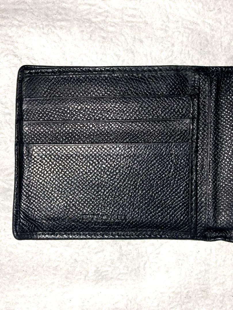良品　ブルガリ　ビーゼロワン　サークルロゴ　レザー　二つ折り財布　ブラック
