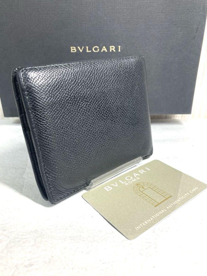 良品　ブルガリ　ビーゼロワン　サークルロゴ　レザー　二つ折り財布　ブラック