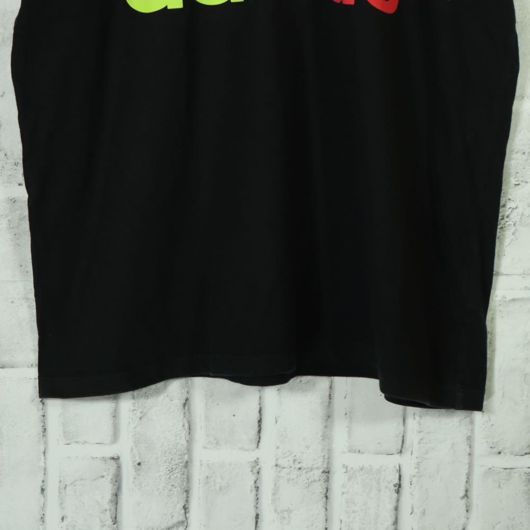【アディダス】リンガーネックTシャツ デカロゴ カラフルロゴ ブラック L