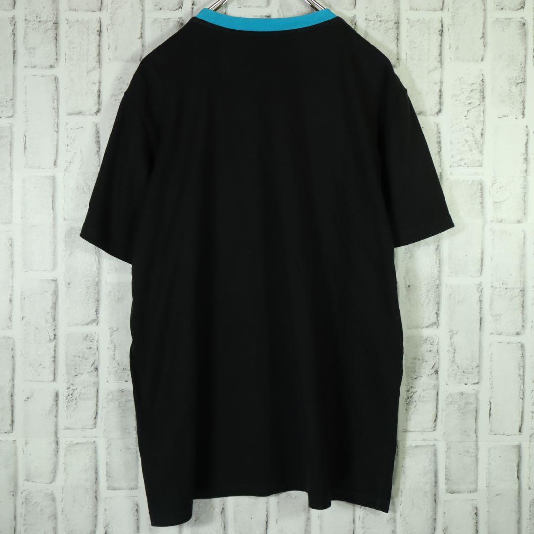 【アディダス】リンガーネックTシャツ デカロゴ カラフルロゴ ブラック L