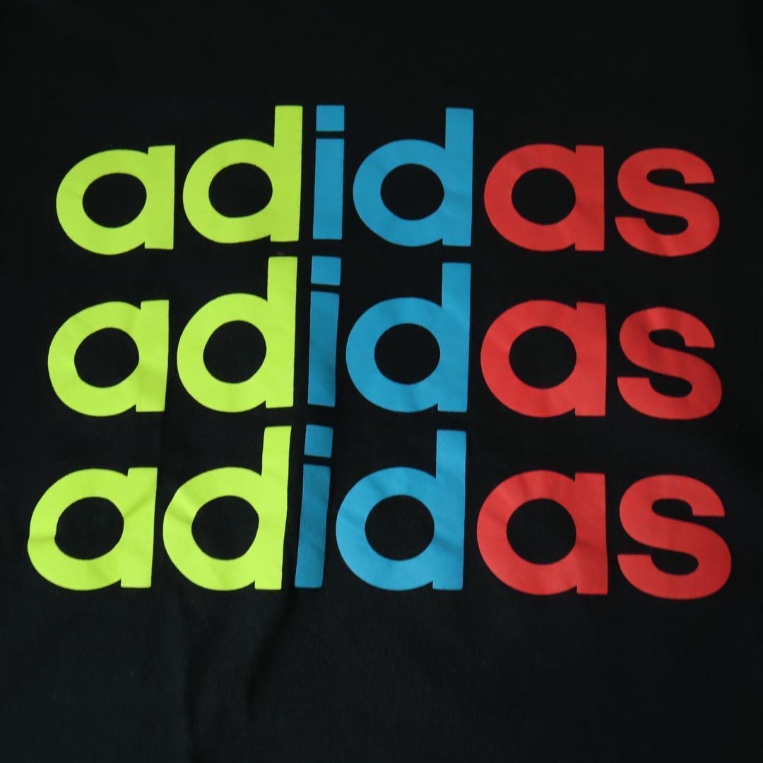 【アディダス】リンガーネックTシャツ デカロゴ カラフルロゴ ブラック L
