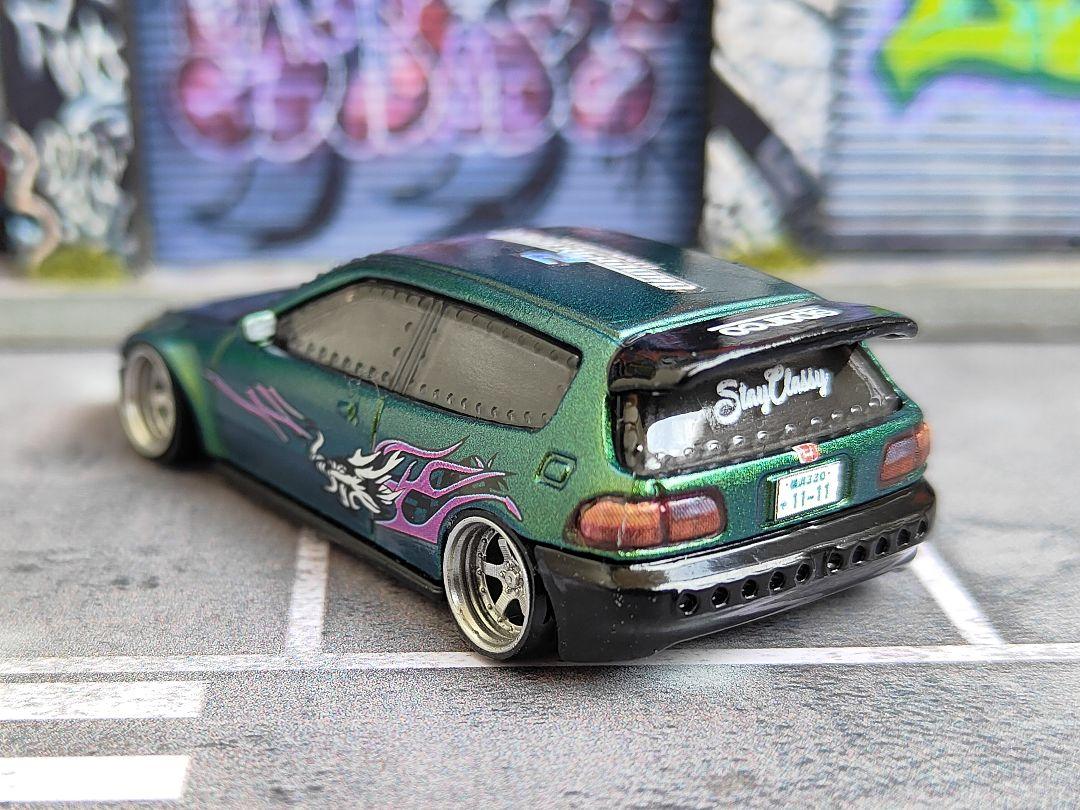 ホットウィールカスタム ホンダ シビック EG6 マジョーラ緑 ☆トミカ改造 ホットウィールカスタム ホンダ シビック EG6 マジョーラ緑