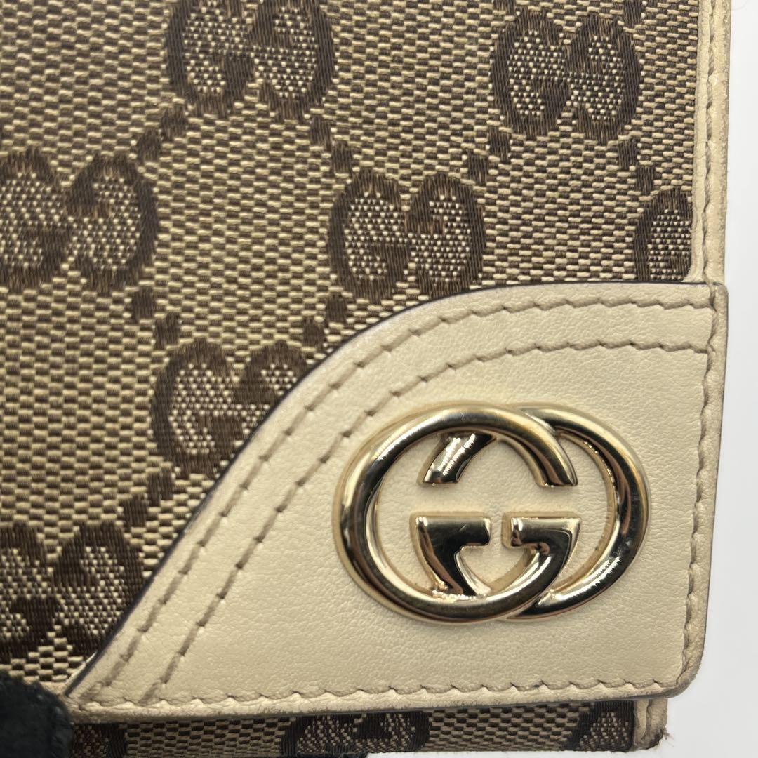 GUCCI インターロッキングGG柄 GGキャンバス×レザー 長財布ブラウン系