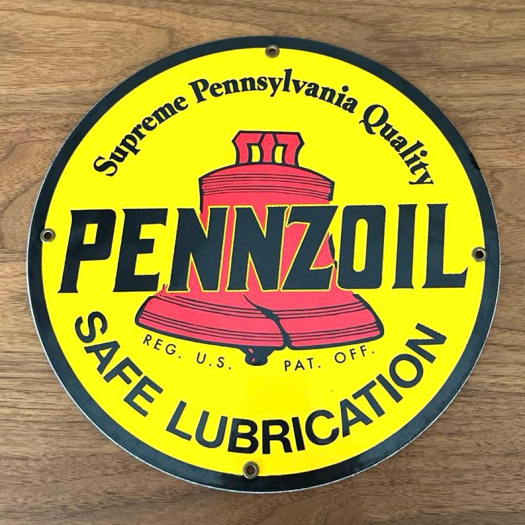PENNZOIL ペンズオイル プレート 看板 円形 丸 イエロー レトロ