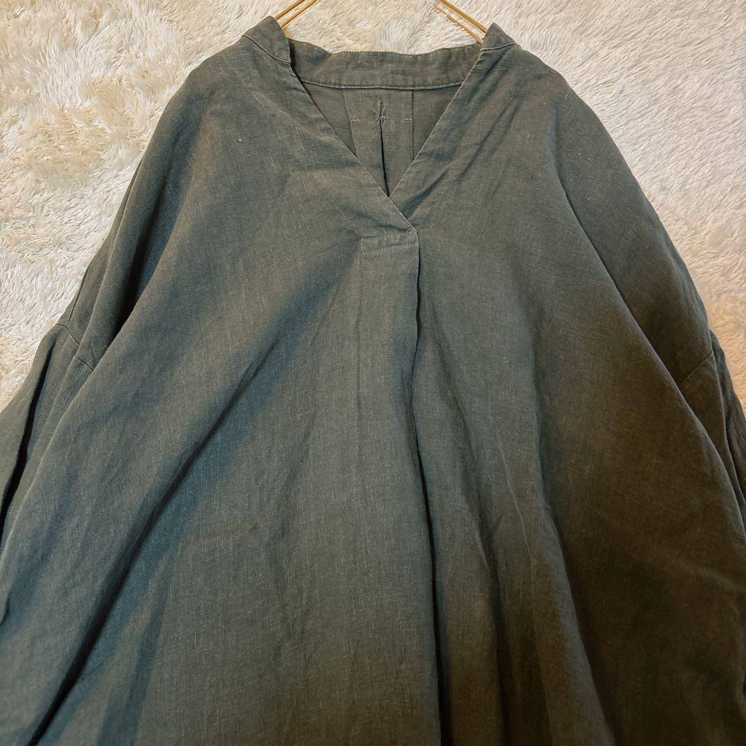 美品 ネストローブ ダブルブレスト ロングワンピース リネン100