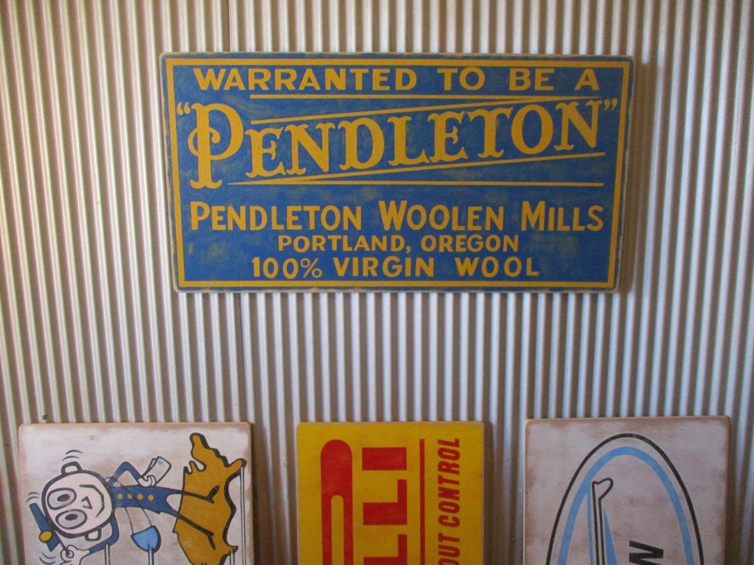 midビンテージ木製看板 HUNTER OVERALL検）アドバタイジング ビンテージ木製看板PENDLETON検）アドバタイジング販促デニム