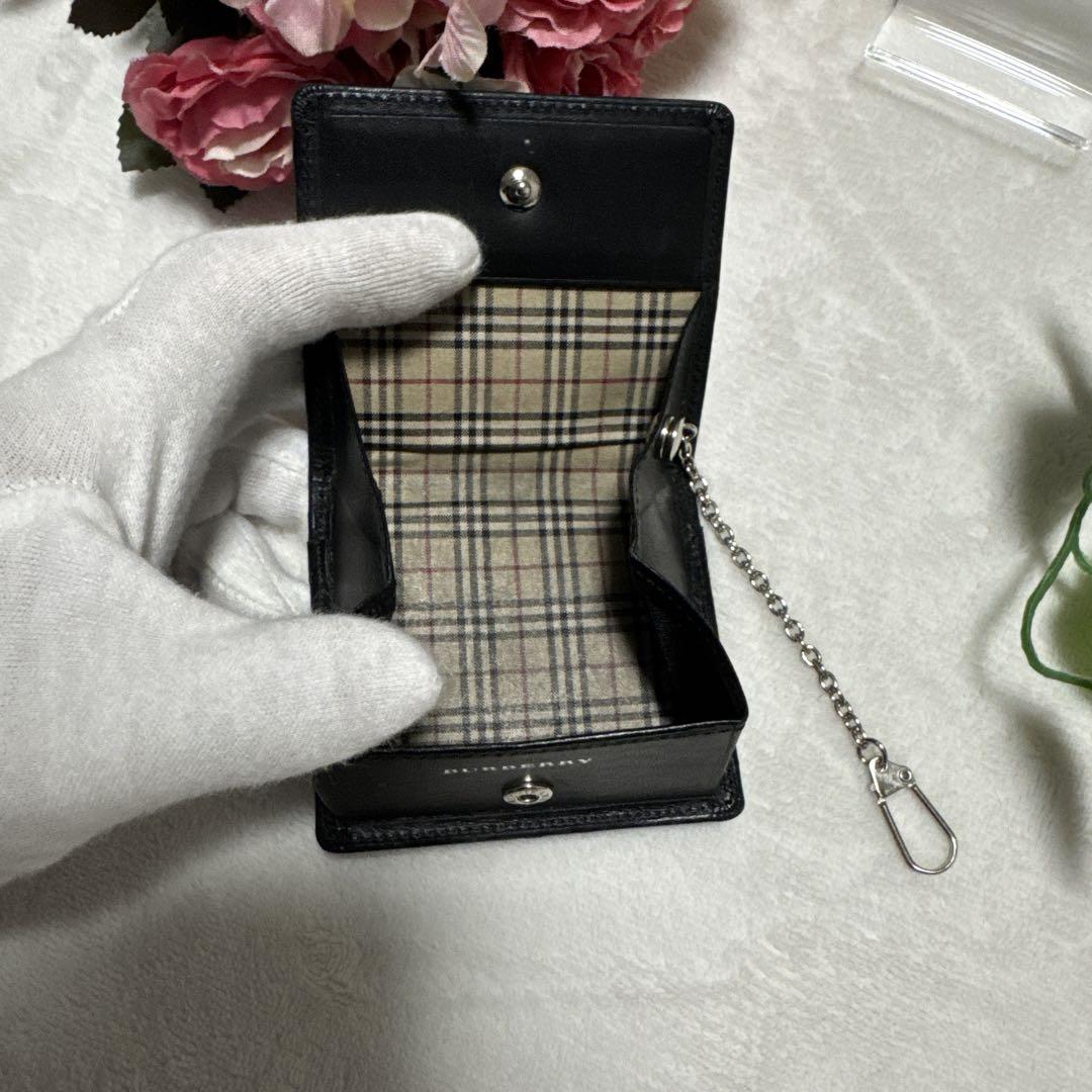 ダークBURBERRY コインケース 完売　本革　黒　ノバチェック