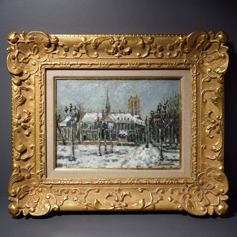 油絵 油彩画 パリの雪景色 額装 F4号 風景画 絵画 油絵 油彩画 パリの雪景色 額装 F4号 風景画 絵画 - メルカリ