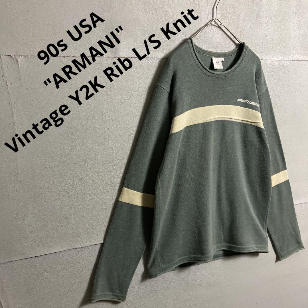 90s 00s Y2K ARMANI ニット セーター リブ ロンT E551