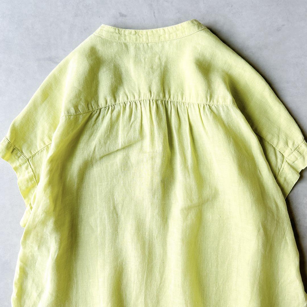 定価1.9万☆120%lino バンドカラー リネン100% シャツ イエロー