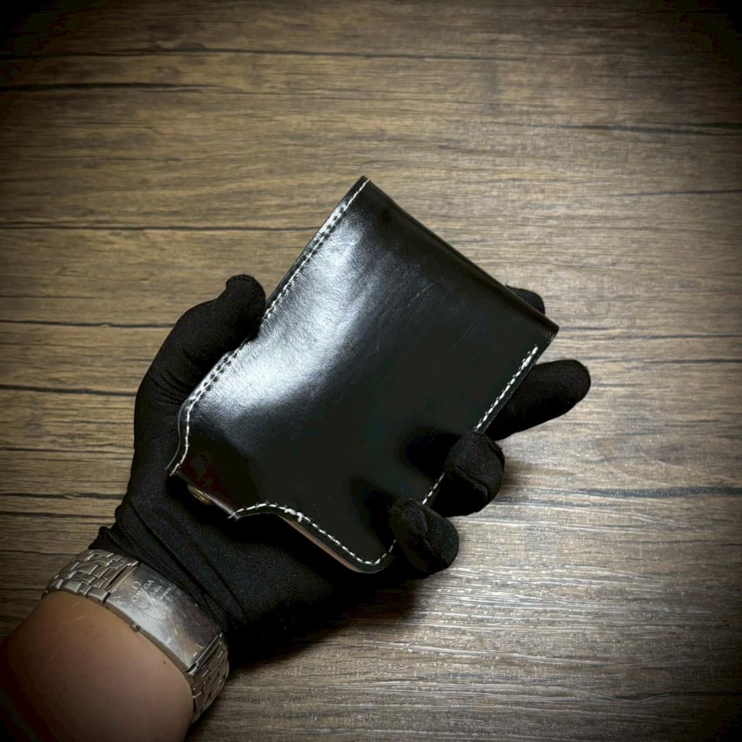 総手縫い メンズ財布 二つ折り 財布 本革 ハンドメイド コンチョ ブラック 黒
