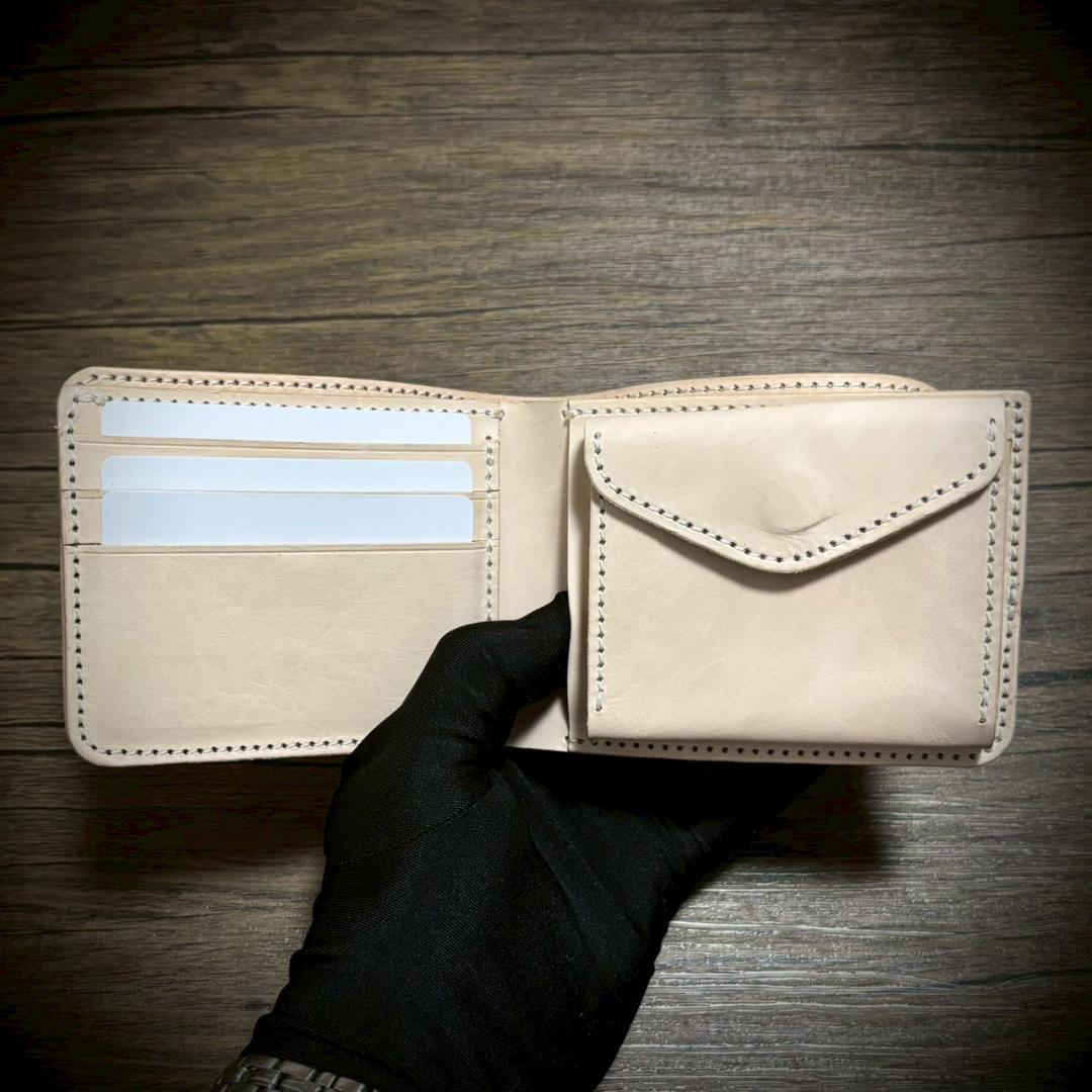総手縫い メンズ財布 二つ折り 財布 本革 ハンドメイド コンチョ ブラック 黒