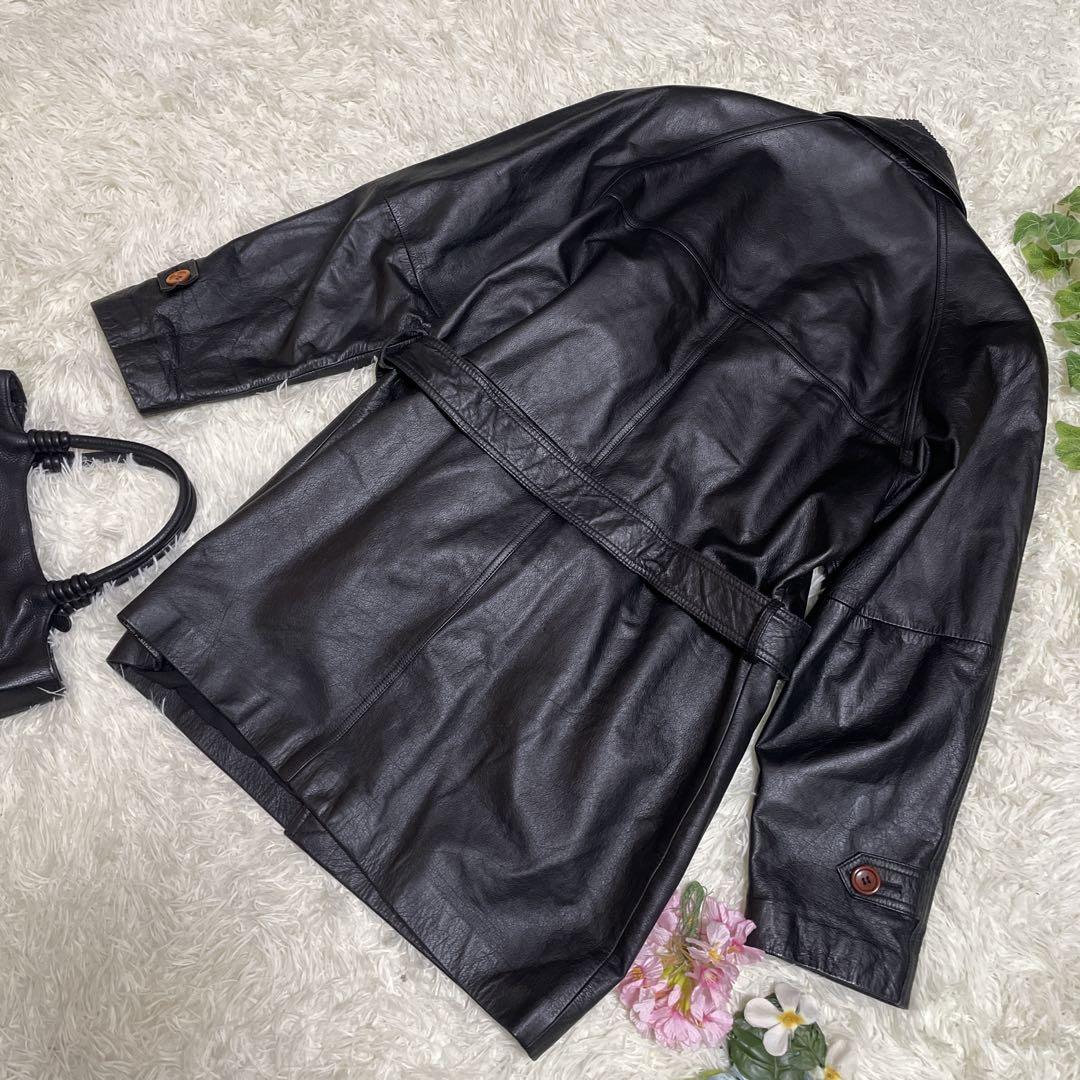 ショウ様　レザーコート　黒　ベルト　本革　大きいサイズ　XL