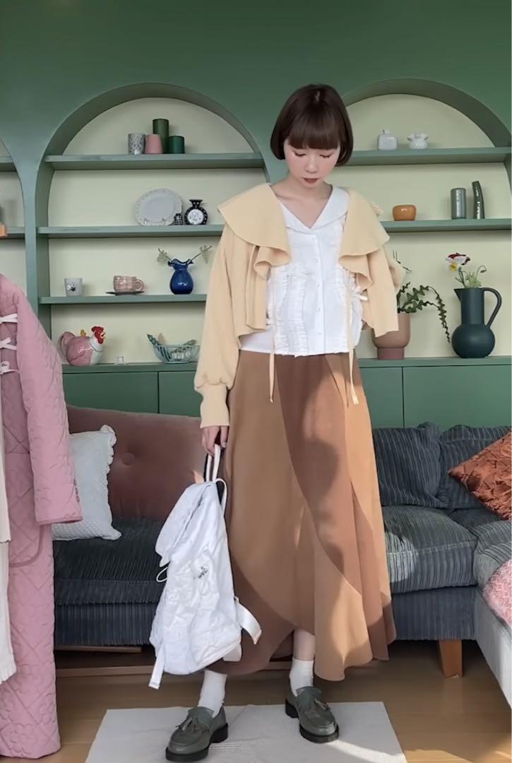 まゆ様専用/【poppy】ラッフルカラーニットカーディガン (イエロー）