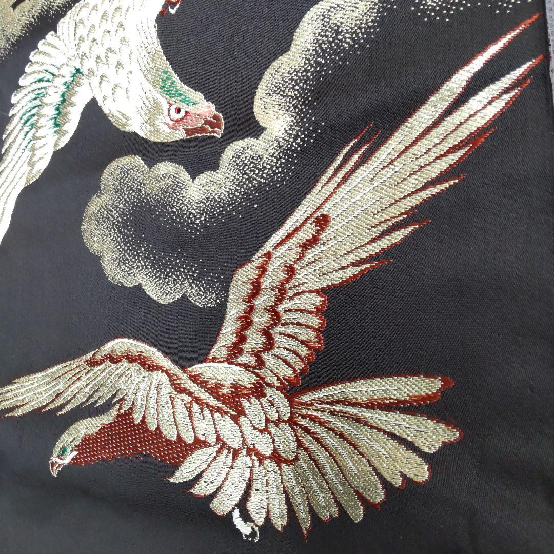 【送料込】 正絹 アンティーク ✿名古屋帯 金.銀 (黒) 鷹 (金属糸使用) 着物・浴衣