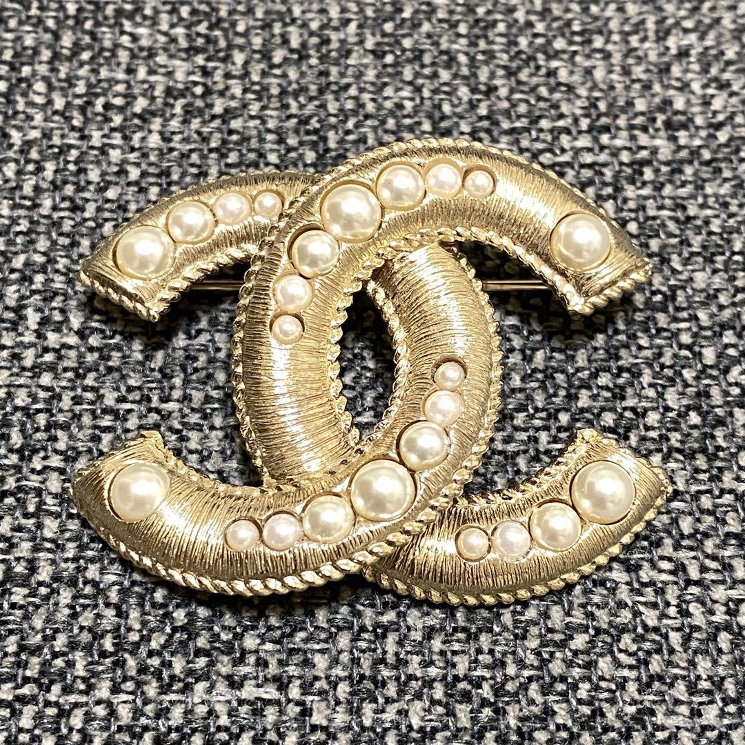 【美品】CHANEL ココマーク パール ピン ブローチ ゴールド 00S CHANEL シャネル ココマーク パールブローチ ゴールドカラー
