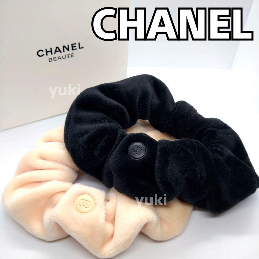 シャネル ノベルティ新品シュシュ2個セット 箱付き黒、ピンク 激レア品