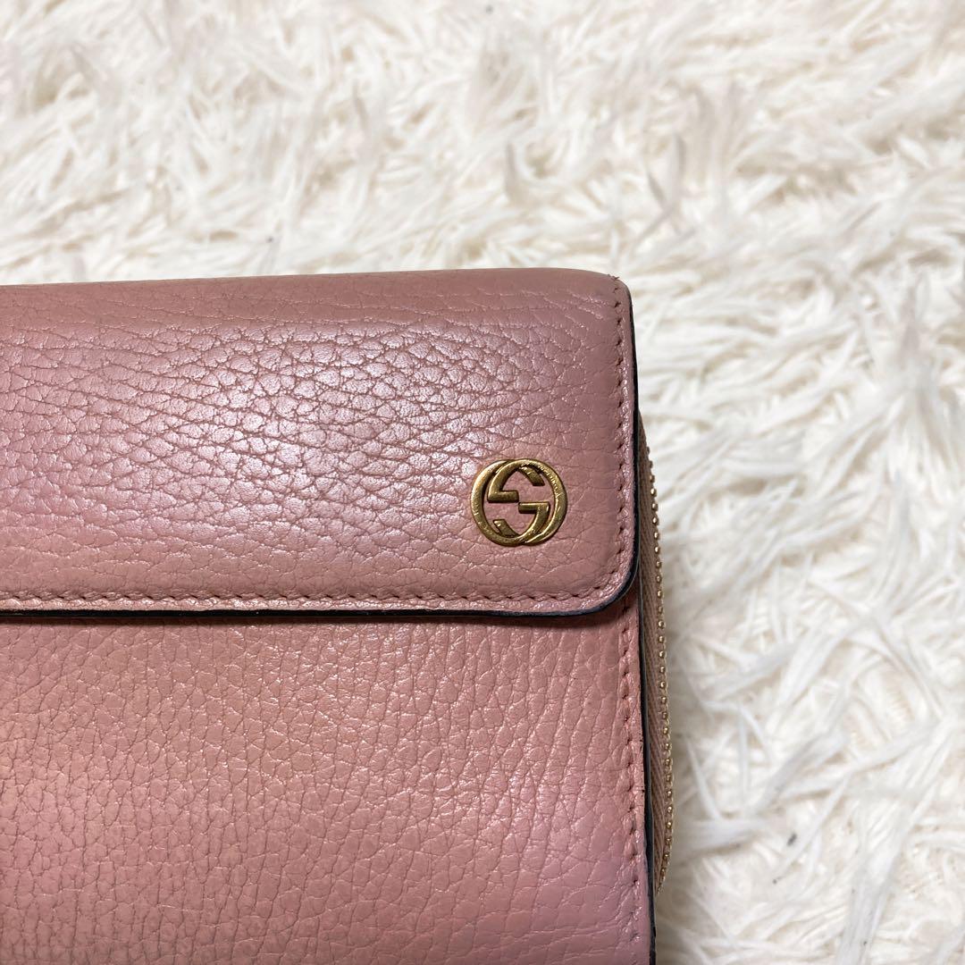 GUCCIグッチ　インターロッキング　ラウンドファスナー　長財布　ピンク　レザー