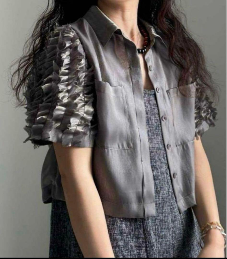 美品★ FRILL SLEEVE SHEER SHIRT