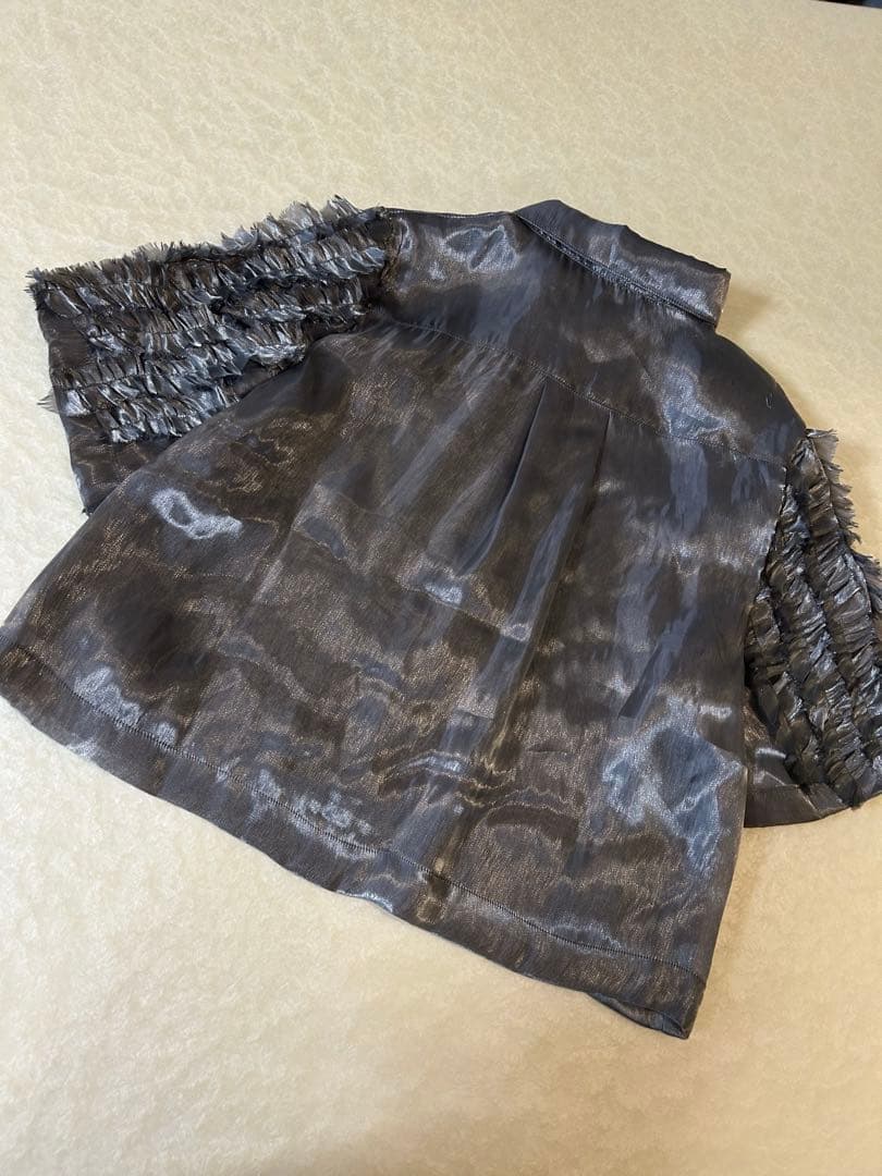 美品★ FRILL SLEEVE SHEER SHIRT