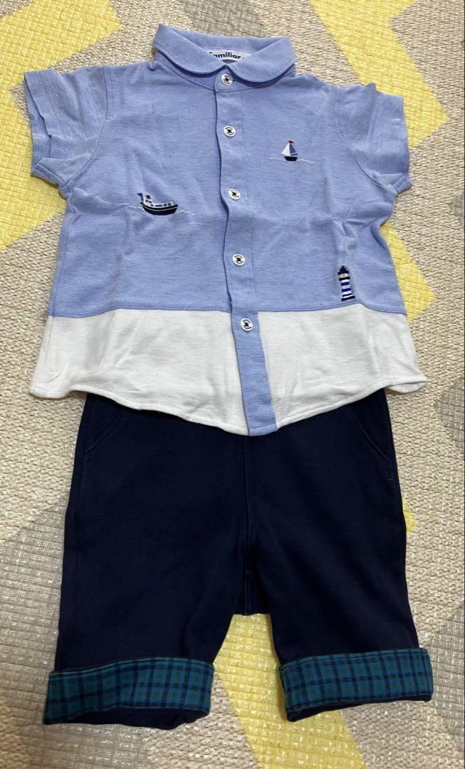 専用。未使用に近いファミリア　シャツ　折り返しチェックパンツのセット