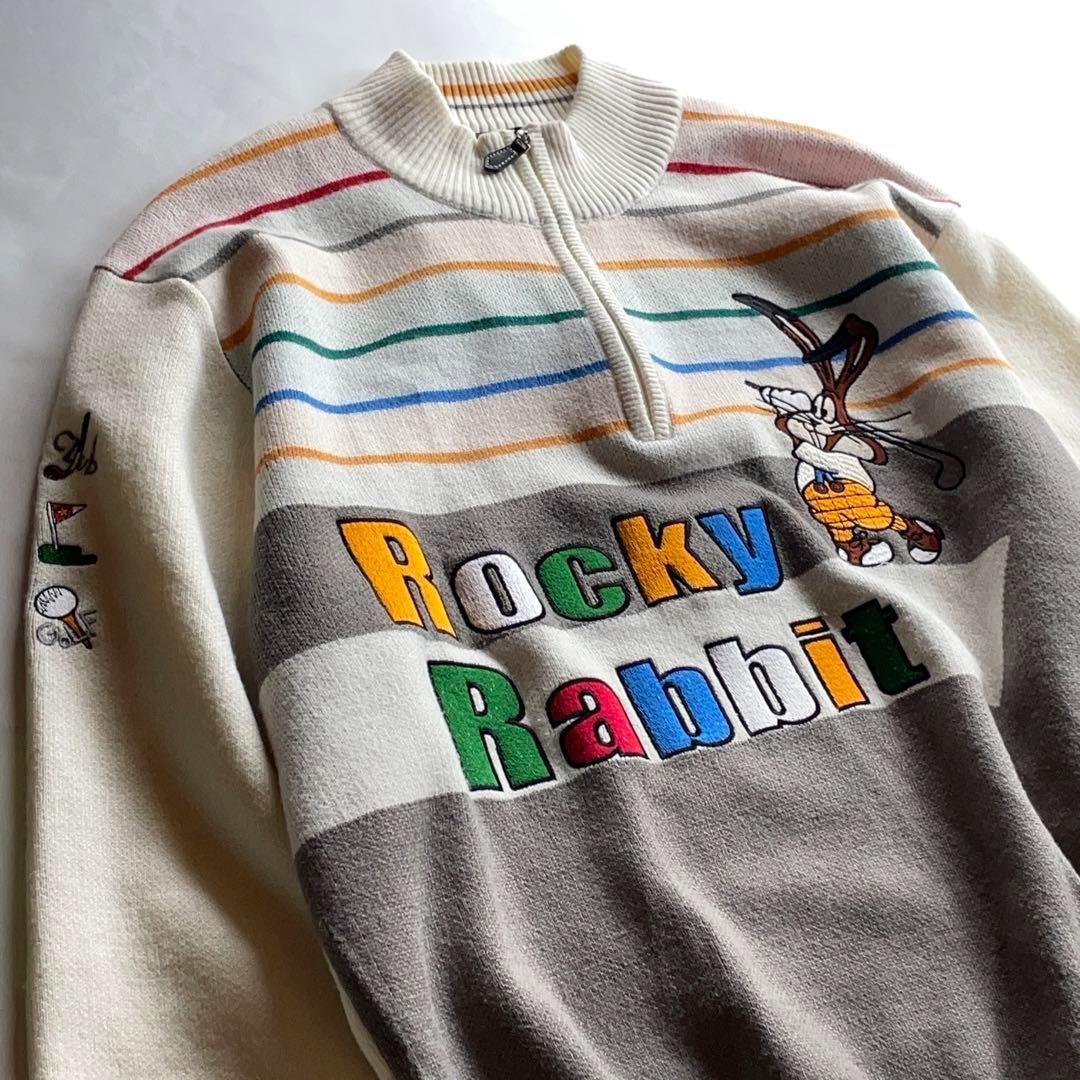 L ロッキーラビット　ハーフジップ　ニット　スウェット　ウール　白系