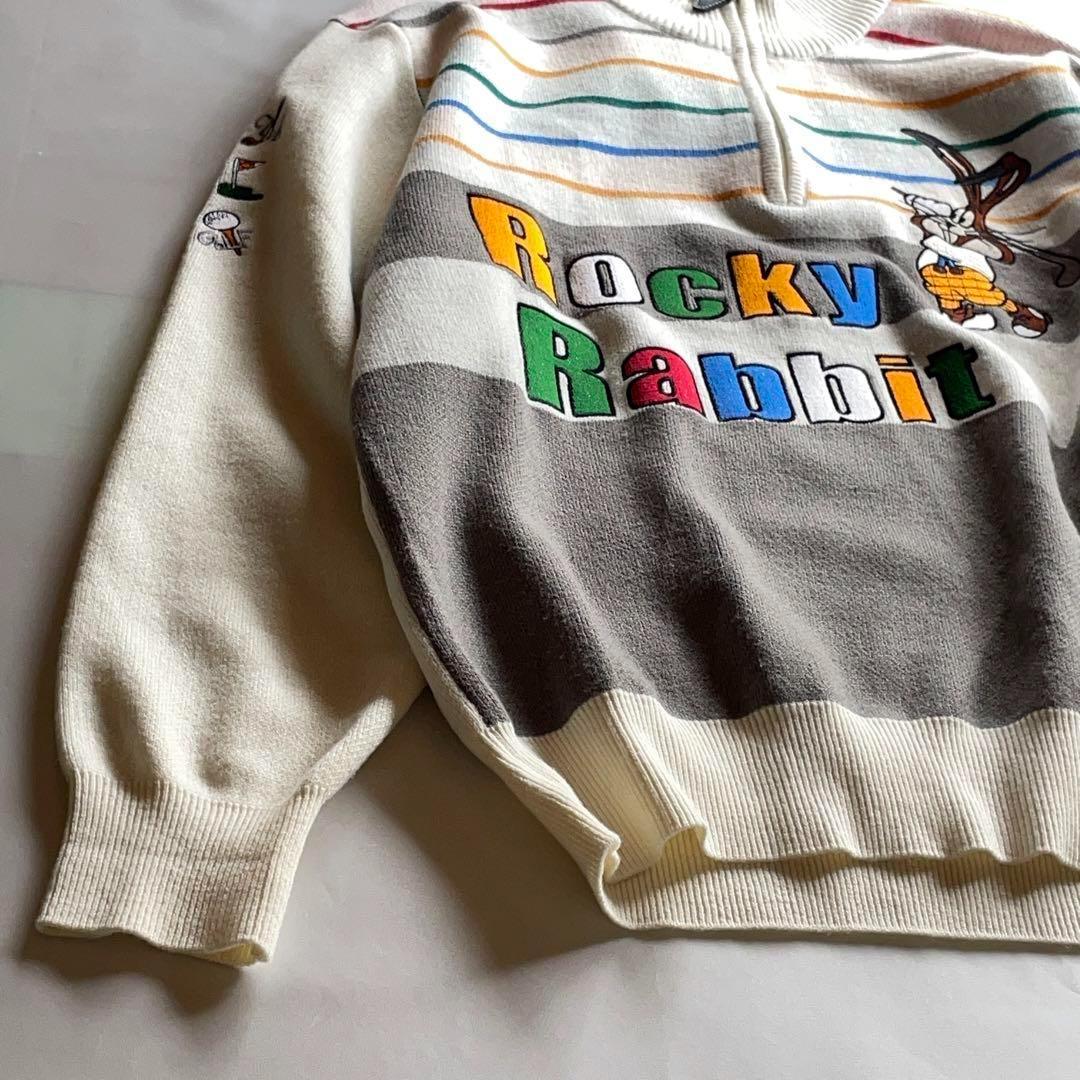 L ロッキーラビット　ハーフジップ　ニット　スウェット　ウール　白系