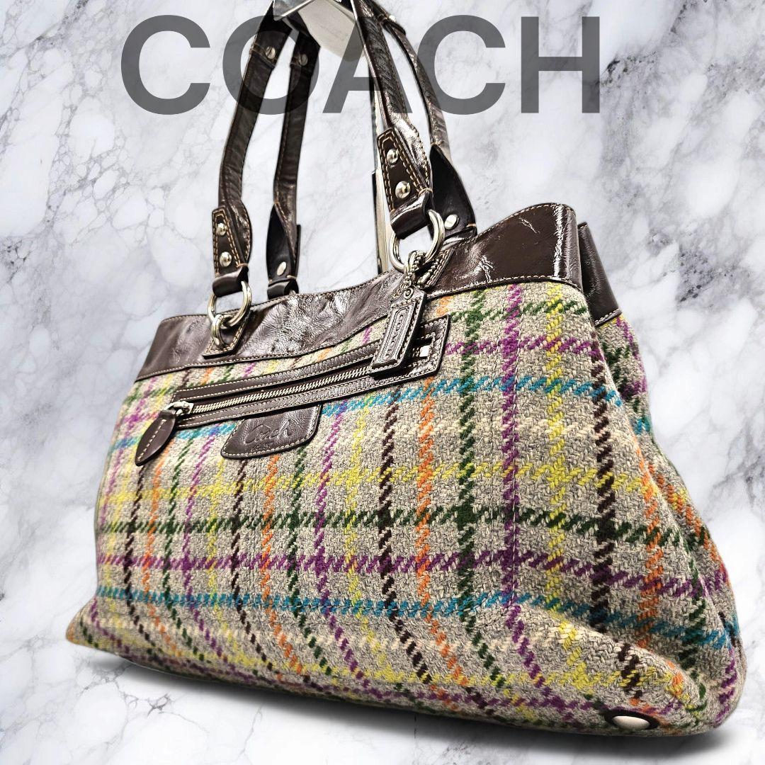 美品　COACHコーチ　トートバッグ　肩掛け　A4可 ツイード×レザー