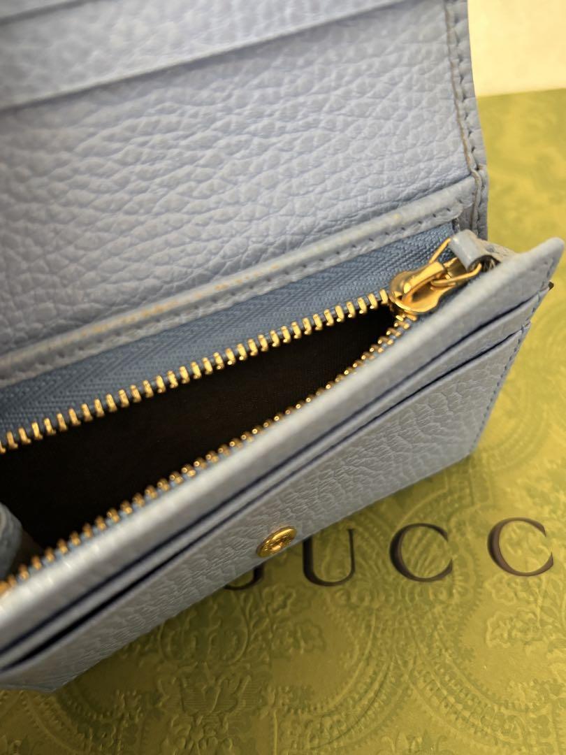 GUCCI GGマーモント 二つ折り レザーウォレット ライトブルー