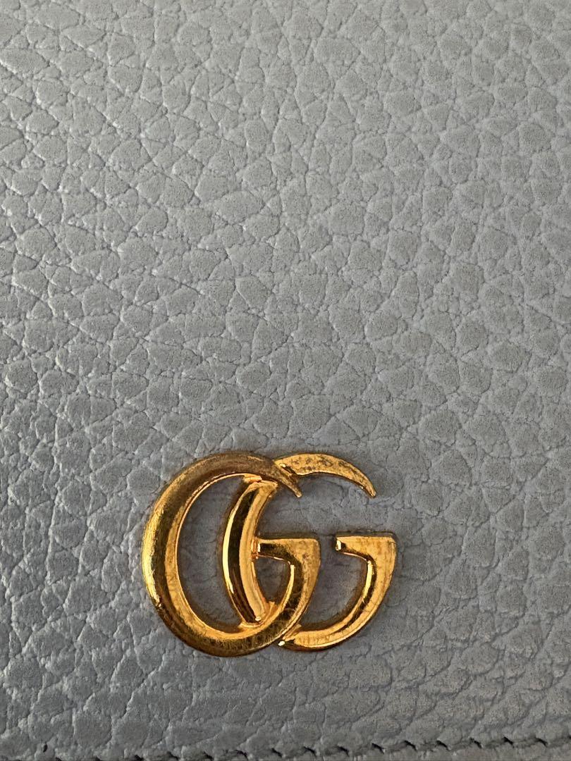 GUCCI GGマーモント 二つ折り レザーウォレット ライトブルー