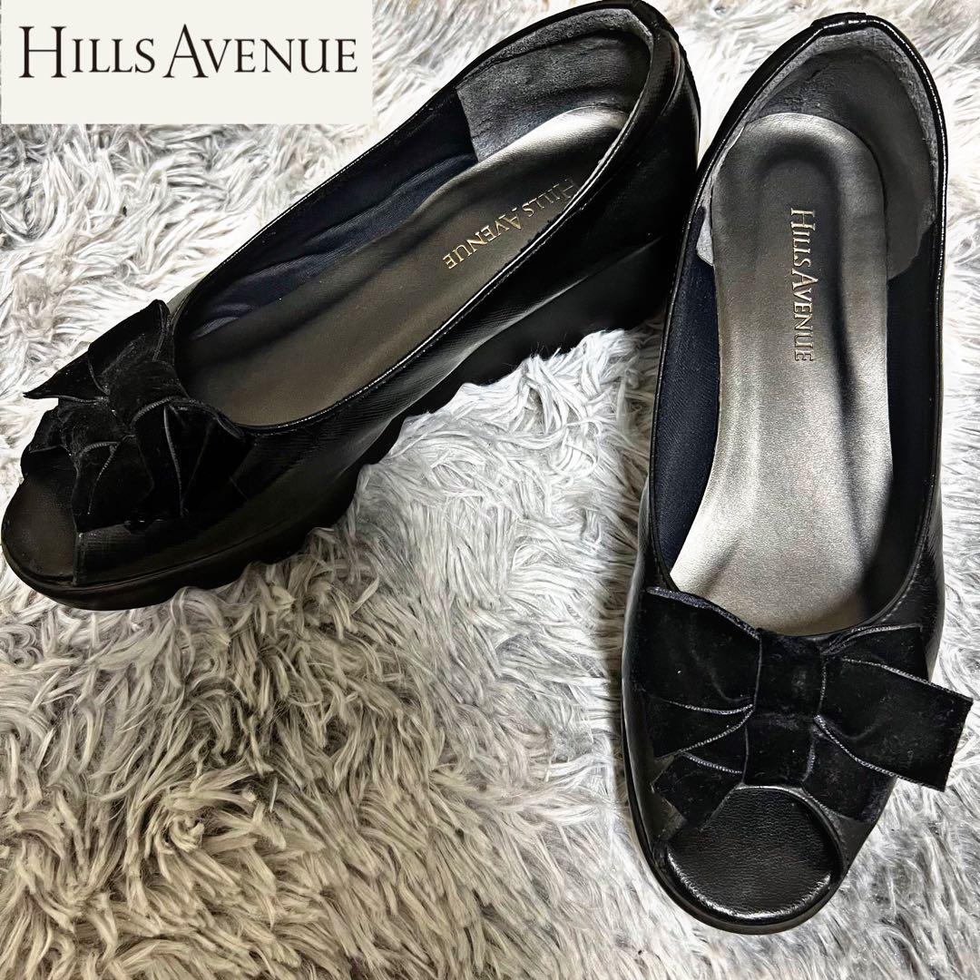 HILLS AVENUE ベルベットリボン　オープントゥ　ブラック　23.5