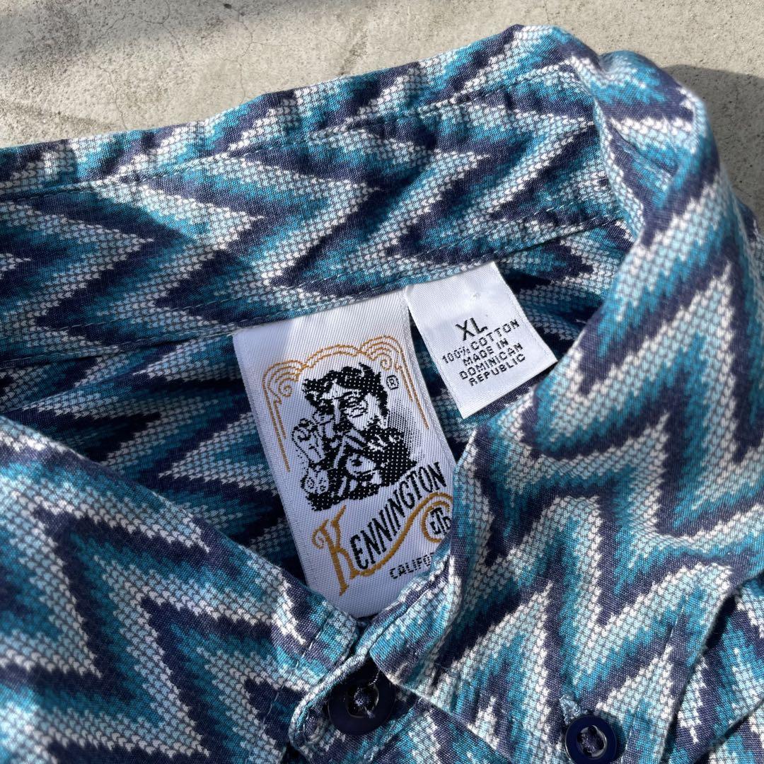 90s KENNINGTON ケニントン 総柄シャツ 半袖 BD コットン 古着