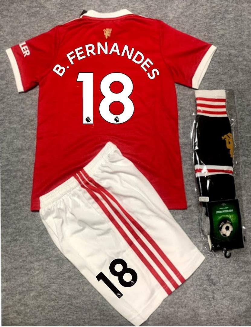 大人サイズ　マンチェスターユナイテッド18B　フェルナンデス＋ソックス S～XL 子供用マンチェスターユナイテッド18ブルーノ フェルナンデス＋